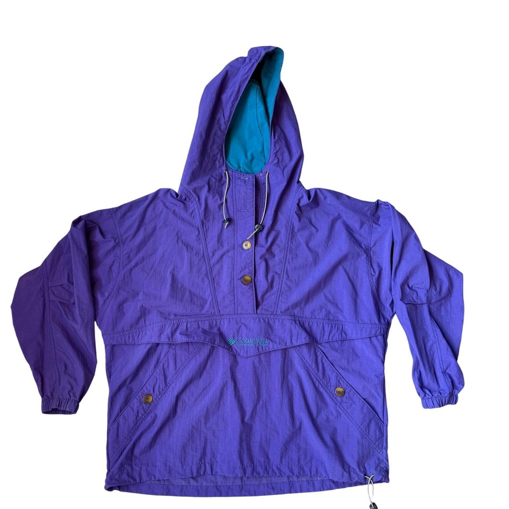 Vintage Columbia Pullover Jacket Women's L Hooded Anorak‎ Kangaroo Pocket 90s